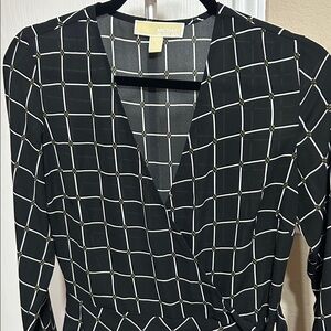 Michael Kors Black and White Checkered Long Sleevel